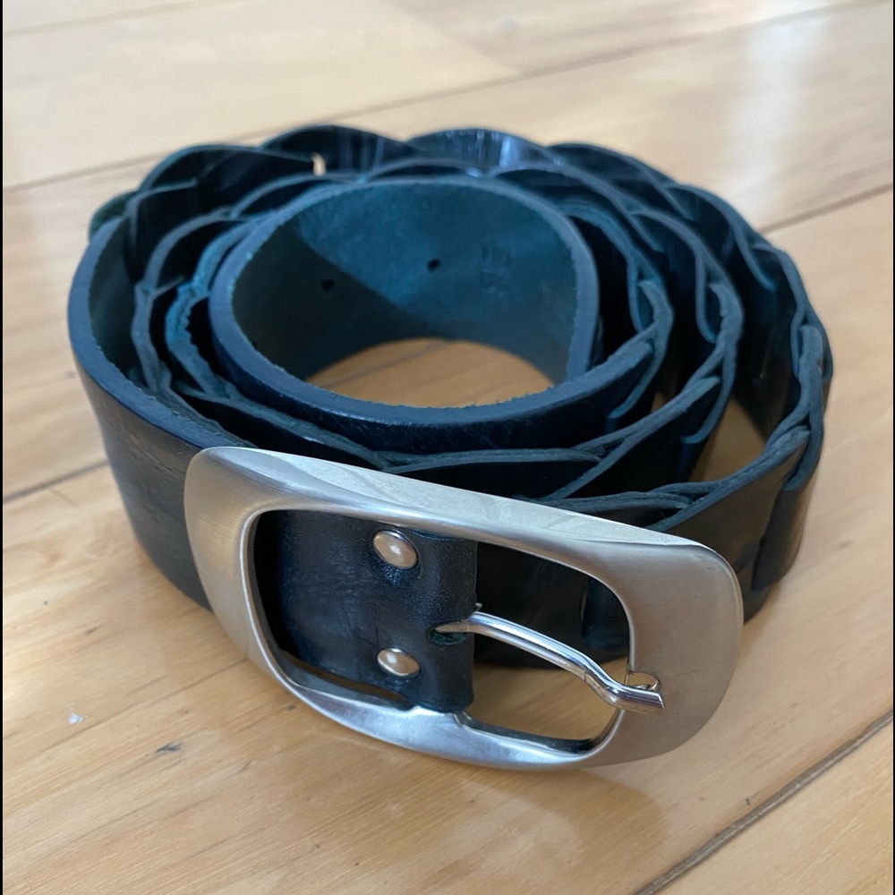 COPY - Italian leather belt- bought in Italy. Size 110/125. Black with silver b…